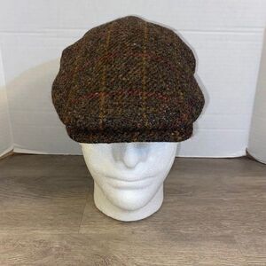 Vintage Hatman of Ireland 100% Donegal Tweed flat cap Size Medium Brown